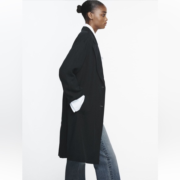 Zara NWT Navy Flowy Trench Coat size L - Picture 5 of 11